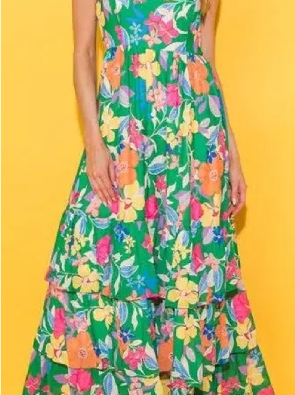 Flying Tomato Green Tropical Floral Maxi Dress